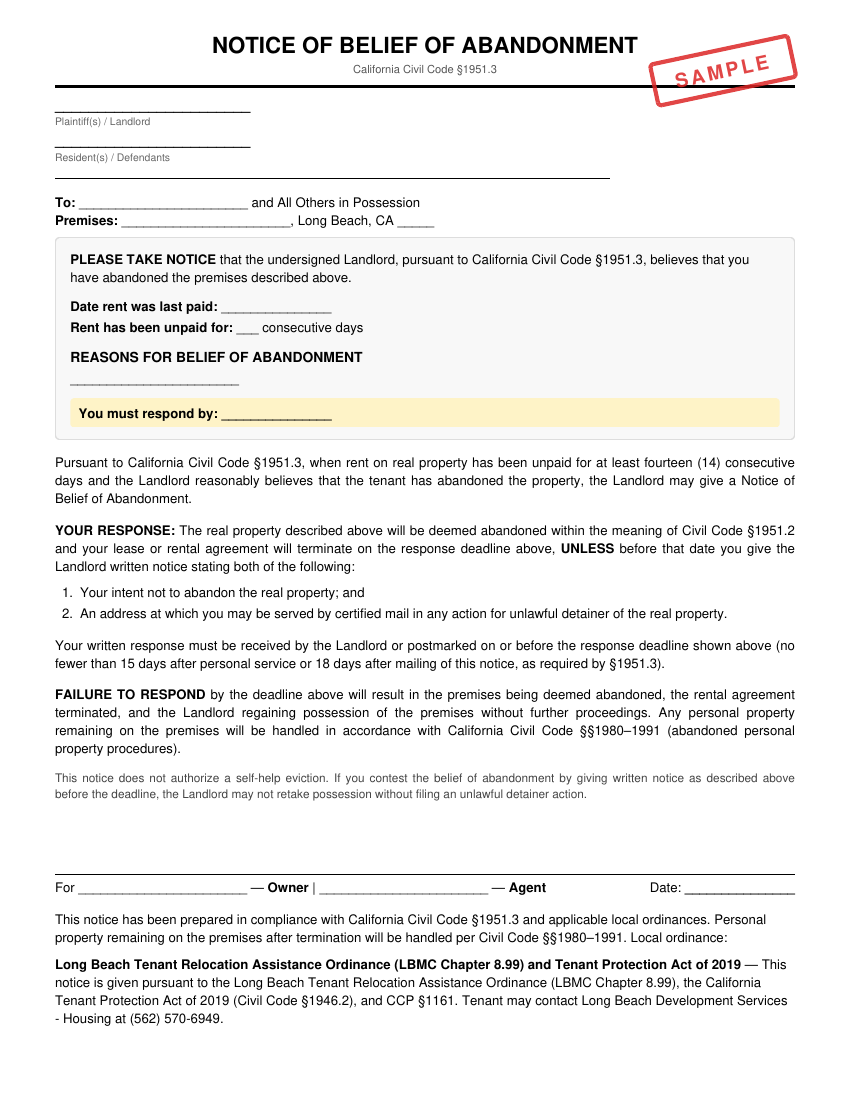 Preview of Notice of Belief of Abandonment for Long Beach