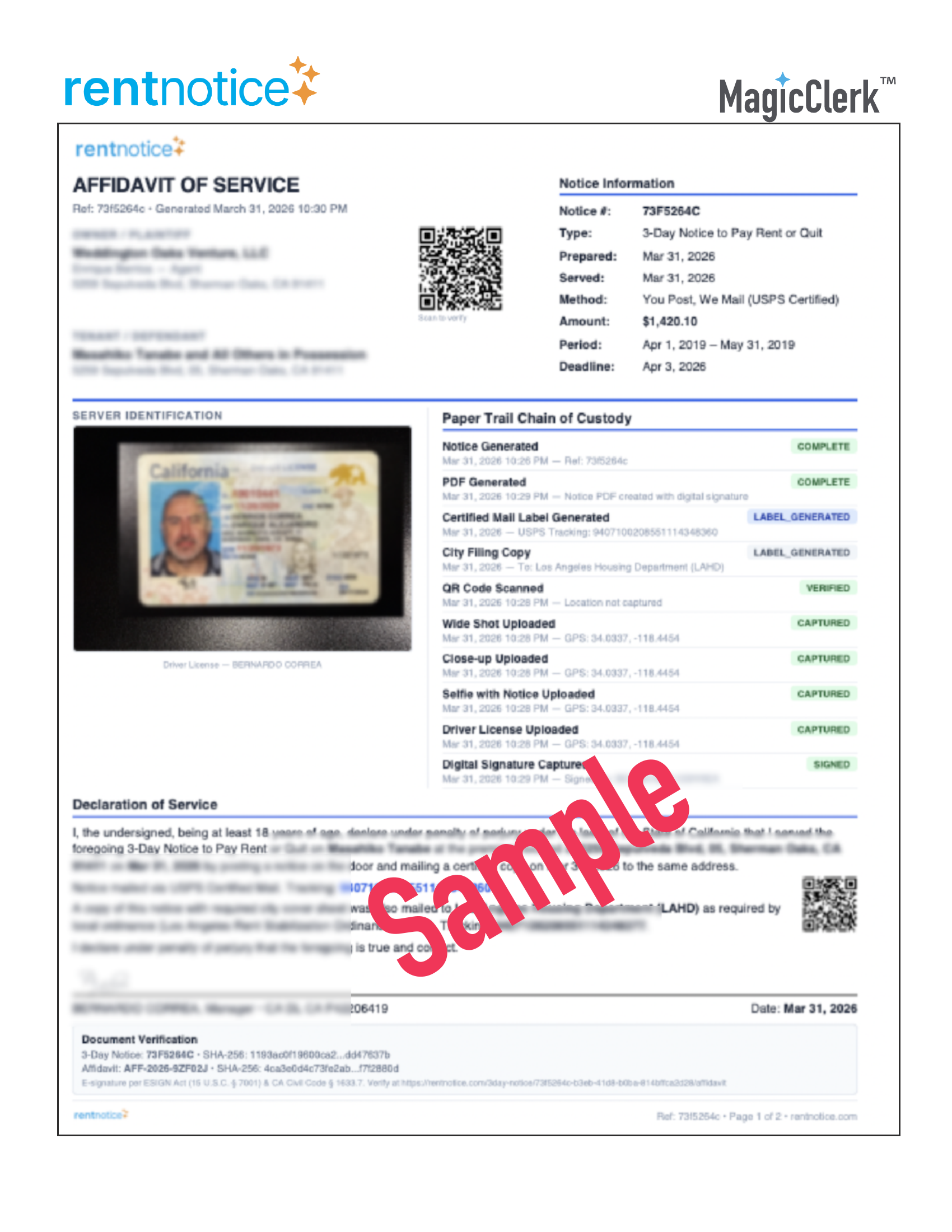 Sample Affidavit of Service